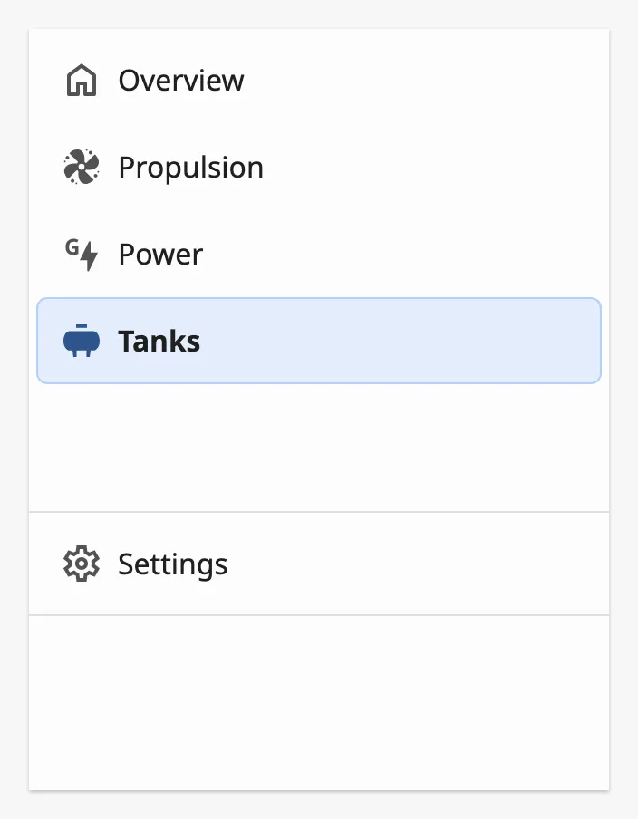 Navigation Bar with the Tanks page selected
