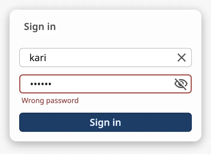 Sign-in form with a password error