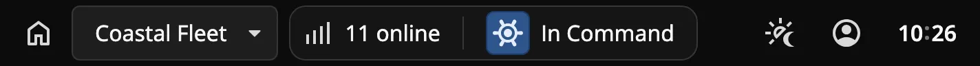 Integration Bar with a vessel selector, status, command indicator, buttons and clock