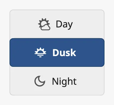 Vertical toggle button with three options with icons, the second selected