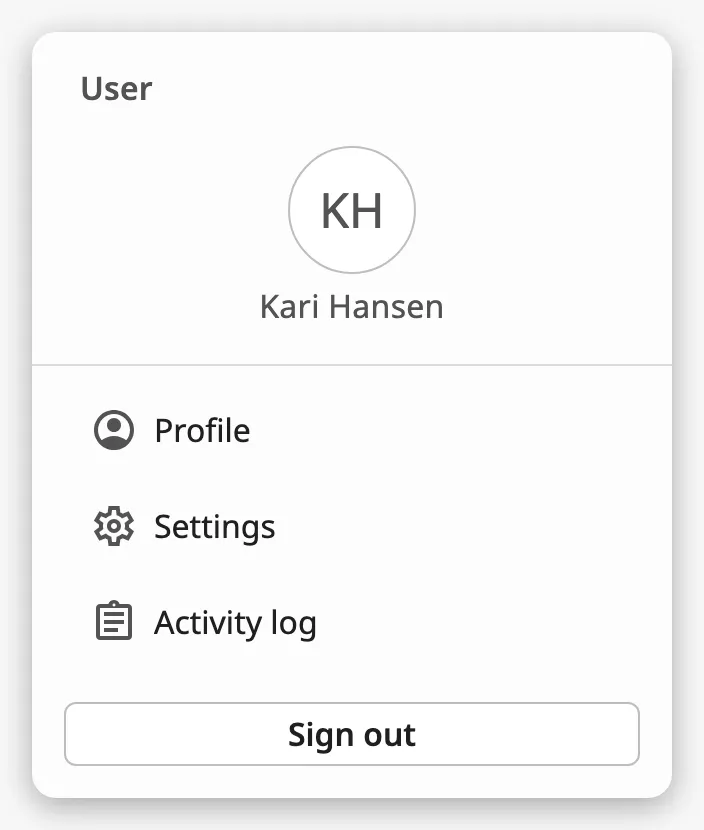 User Menu for a signed-in user