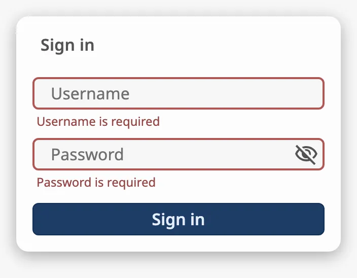 Sign-in form with empty fields marked